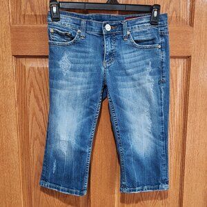 VIGOSS Women's 5/6 28 Blue Denim Stretch Distressed Capri Bermuda Shorts